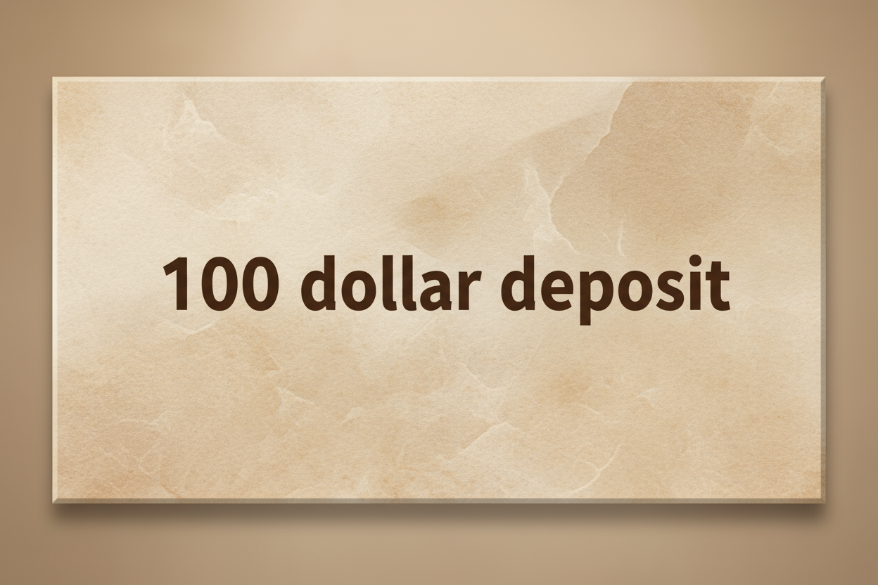 can you generate an image with a "100 dollar deposit" sign with no other words on it and with a natural tone background